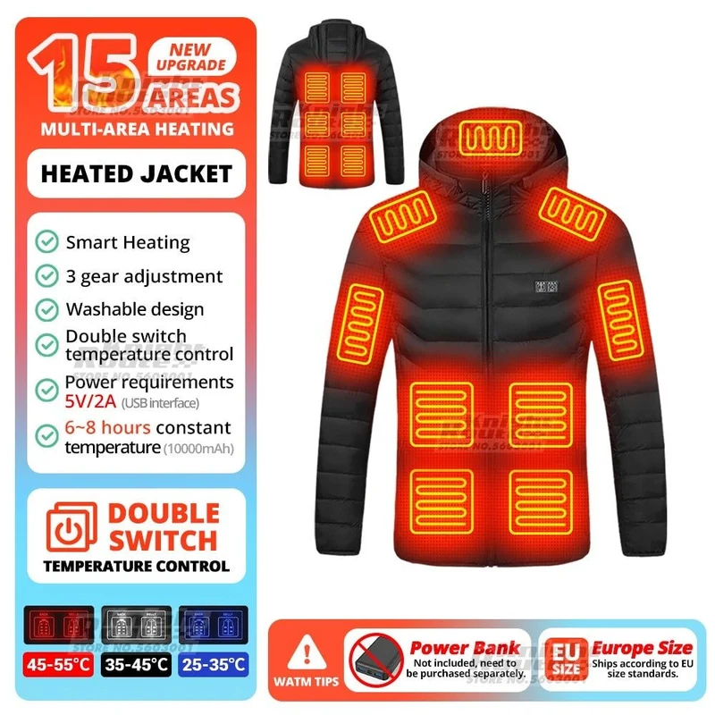 Veste chauffante avec capuche détachable 2-19 zones USB unisexe "Knight Route - All-round heating"