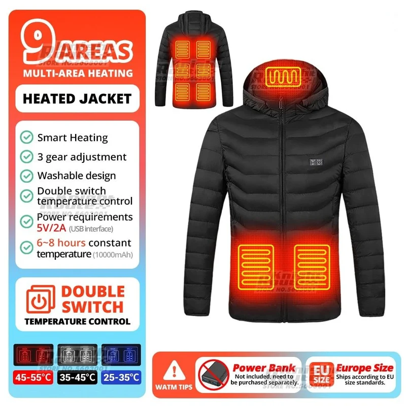 Veste chauffante avec capuche détachable 2-19 zones USB unisexe "Knight Route - All-round heating"