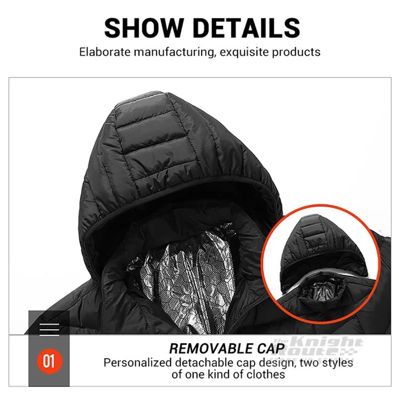 Veste chauffante avec capuche détachable 2-19 zones USB unisexe "Knight Route - All-round heating"