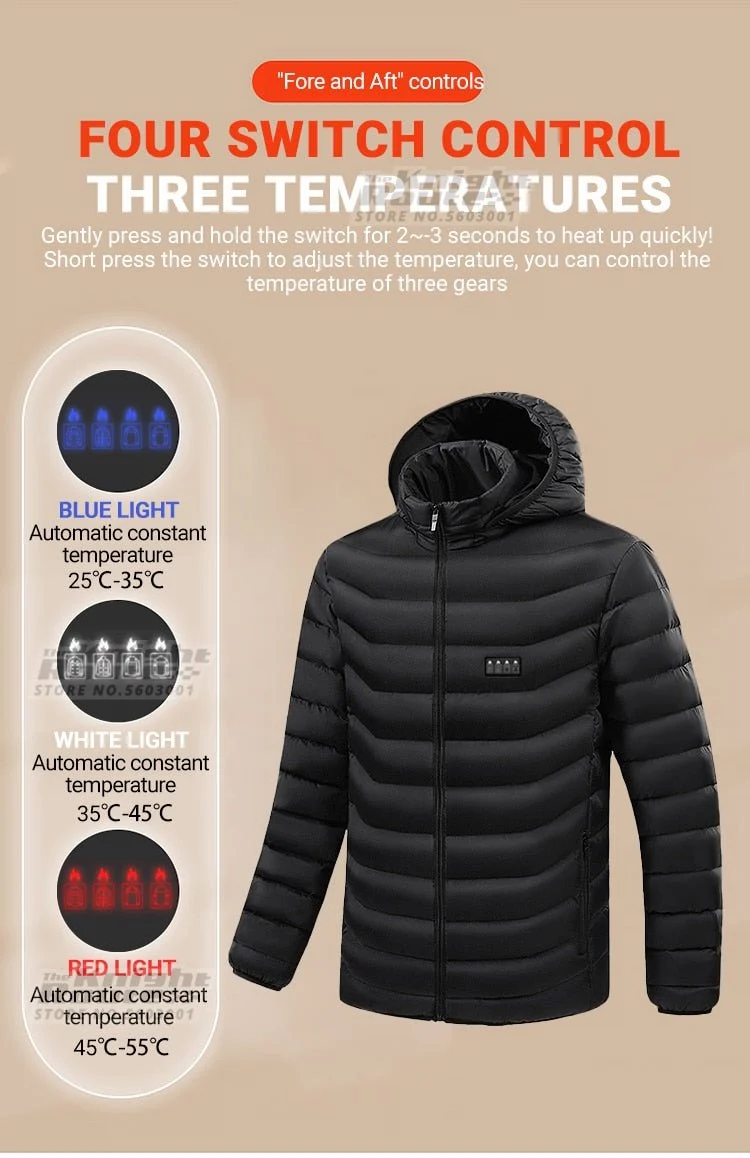 Veste chauffante avec capuche détachable 2-19 zones USB unisexe "Knight Route - All-round heating"