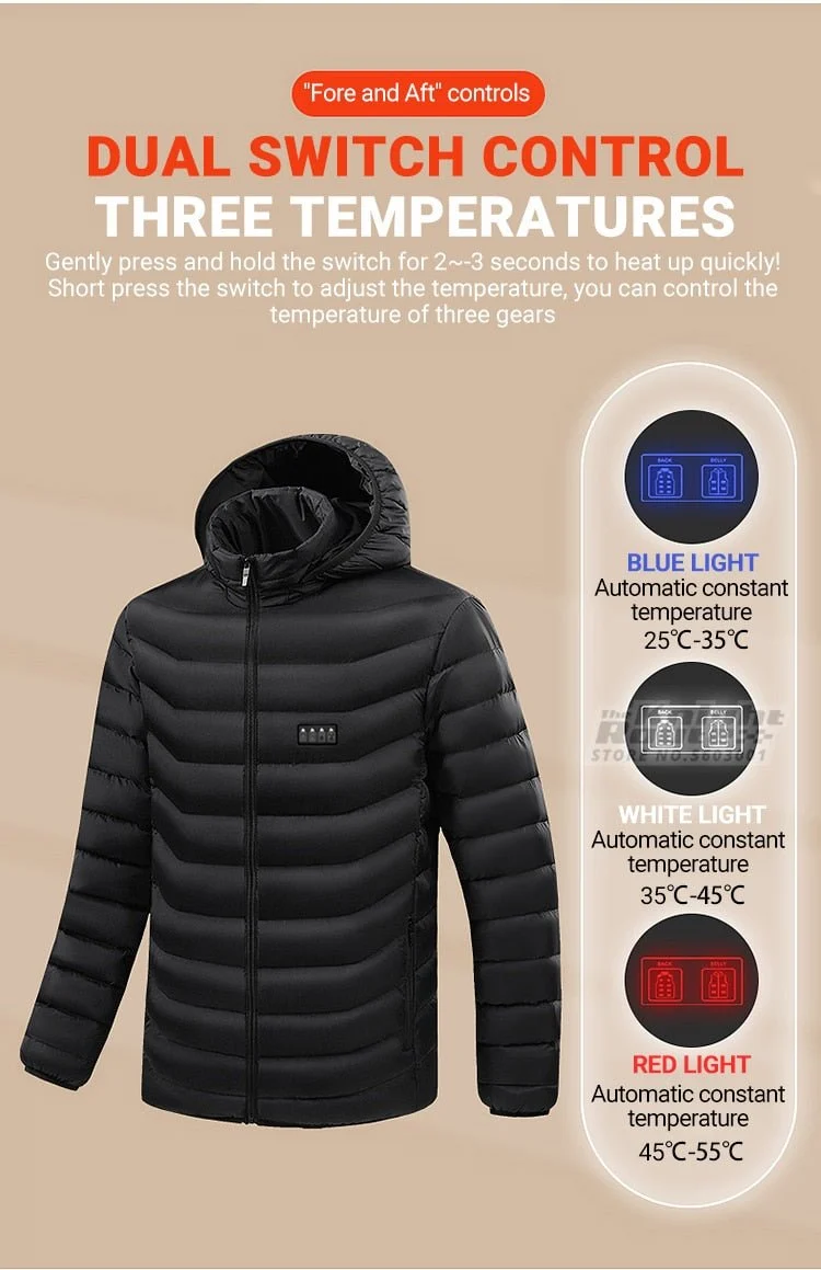 Veste chauffante avec capuche détachable 2-19 zones USB unisexe "Knight Route - All-round heating"