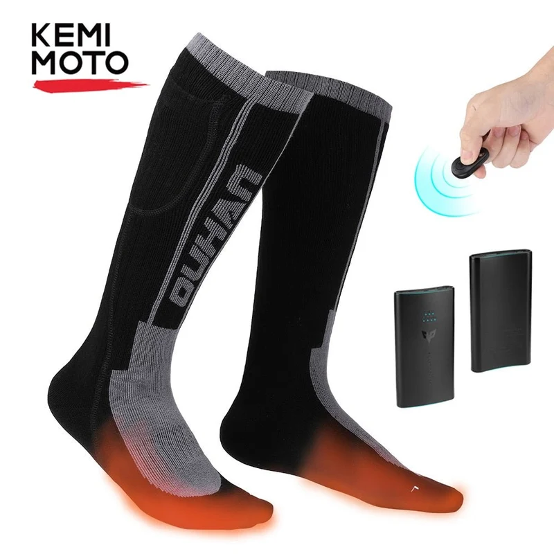 Chaussettes chauffantes électriques avec télécommande et batterie rechargeable "Kemi moto - Smart control"