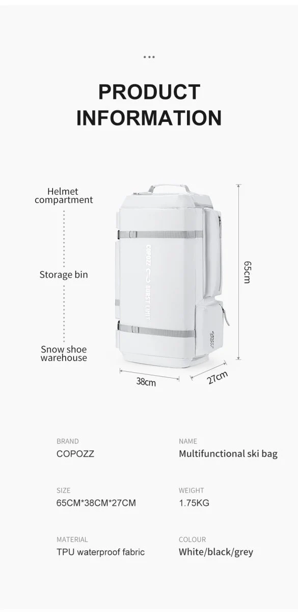 Sac à dos de ski étanche et réglable unisexe1,75kg "COPOZZ - Burst Limit 55L"