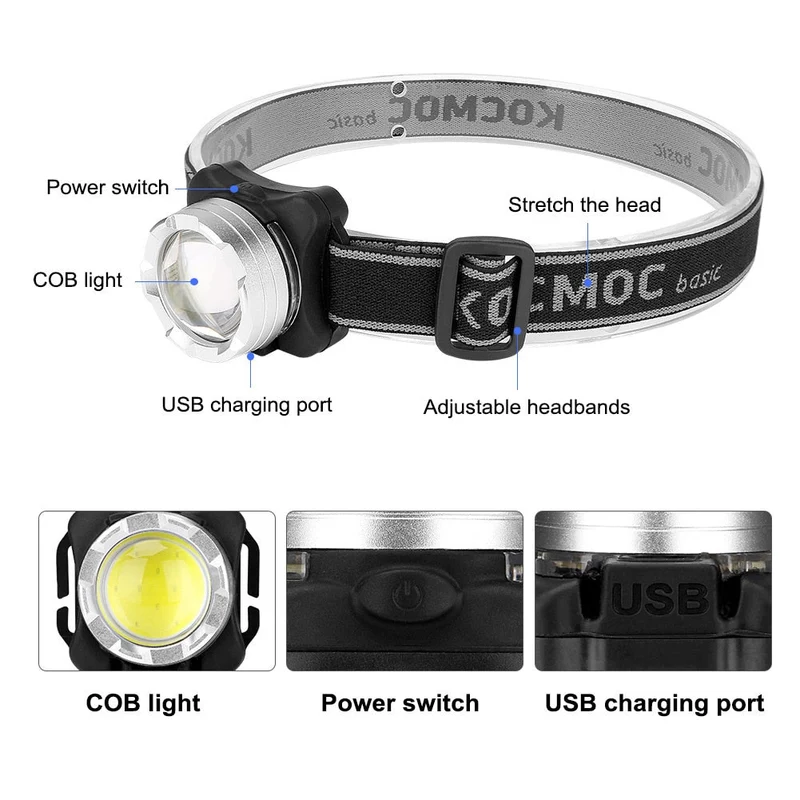 Mini-lampe frontale portable avec batterie 550mah intégrée 50g "Kocmoc - Basic"
