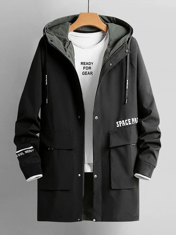 Trench-coat long / coupe-vent à capuche pour homme "Anbican - Space pace"