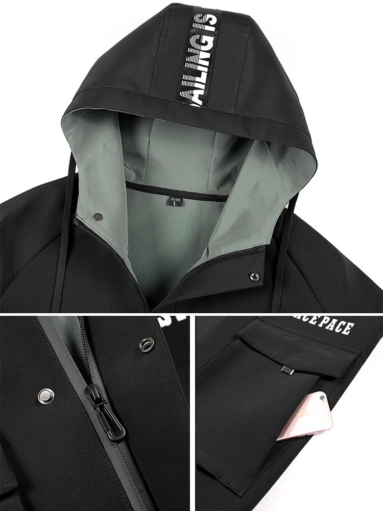 Trench-coat long / coupe-vent à capuche pour homme "Anbican - Space pace"