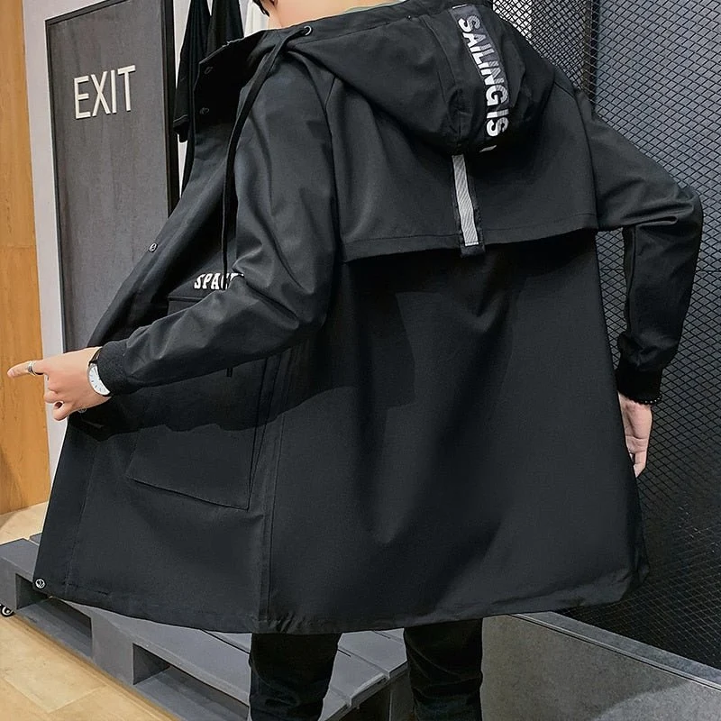 Trench-coat long / coupe-vent à capuche pour homme "Anbican - Space pace"