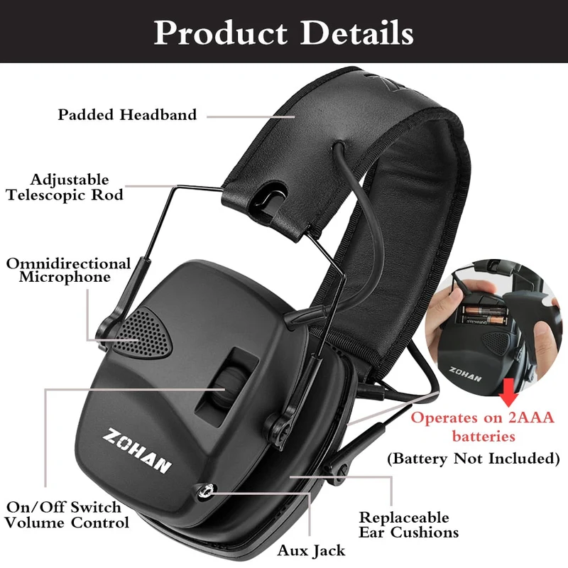 Casque anti-bruit professionnel NRR 22dB avec prise d'entrée audio jack 3,5 mm "Zohan - EM026"