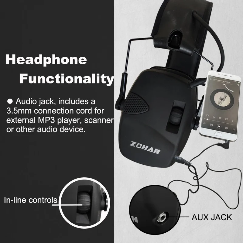 Casque anti-bruit professionnel NRR 22dB avec prise d'entrée audio jack 3,5 mm "Zohan - EM026"