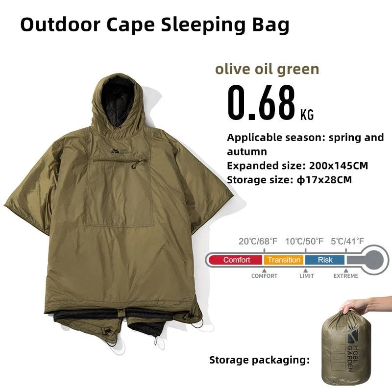 Poncho / sac de couchage 2 en 1 confort 10°C 750g "Mobi Garden - Outdoor cloak"