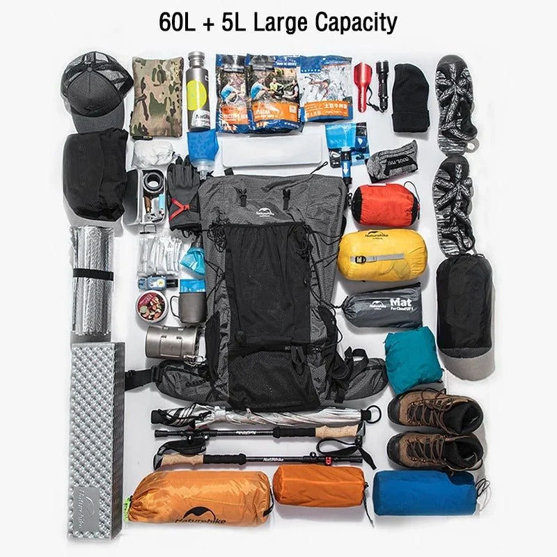 Sac à dos de randonnée ultraléger et imperméable Nylon / Dyneema 45L à 65L "Naturehike – Rock series"