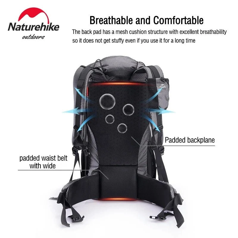 Sac à dos de randonnée ultraléger et imperméable Nylon / Dyneema 45L à 65L "Naturehike – Rock series"