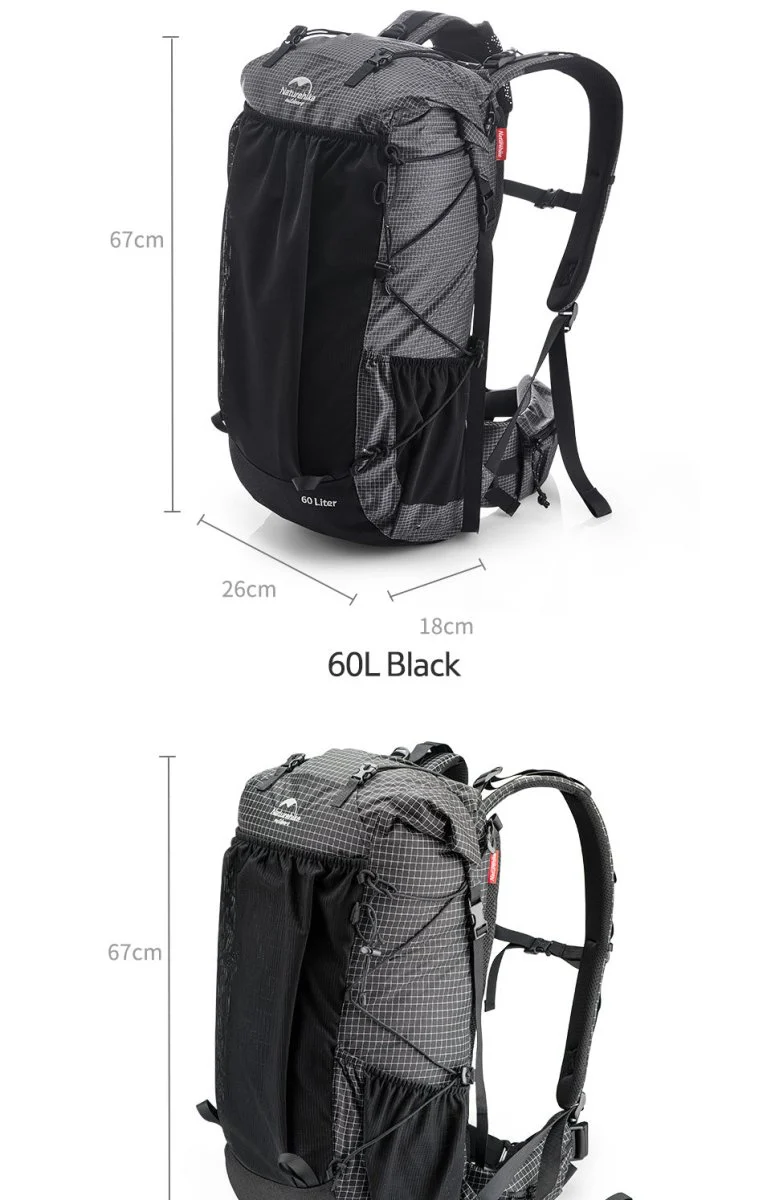 Sac à dos de randonnée ultraléger et imperméable Nylon / Dyneema 45L à 65L "Naturehike – Rock series"