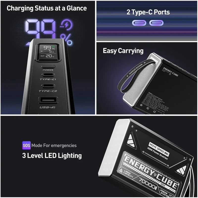 Lampe rechargeable LED pour le camping et la randonnée avec batterie de grande capacité 70 000 mAh "MOVESPEED - Energy cube"
