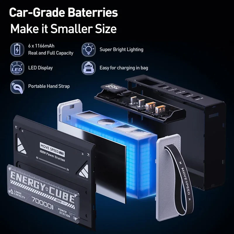 Lampe rechargeable LED pour le camping et la randonnée avec batterie de grande capacité 70 000 mAh "MOVESPEED - Energy cube"