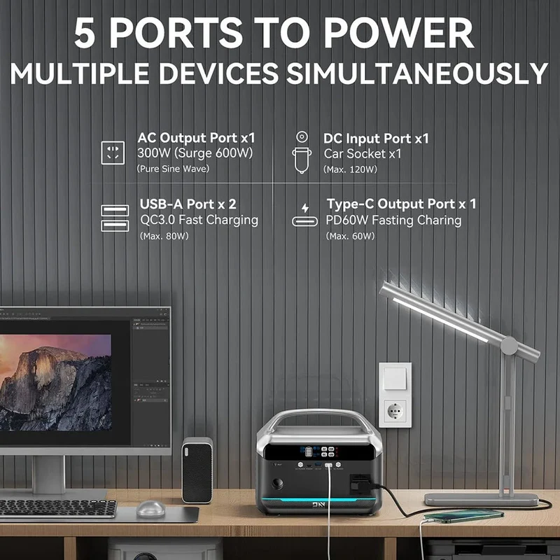 Chargeur de batterie LiFePO4 portable 300 W, USB-C PD60 "DaranEner - NEO300"