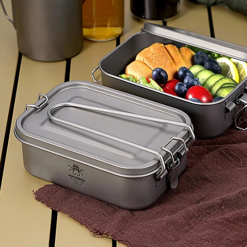Boîte à Bento / popote de camping en titane rectangulaire de 800ml "HWZBBEN - Ti88/Ti89"