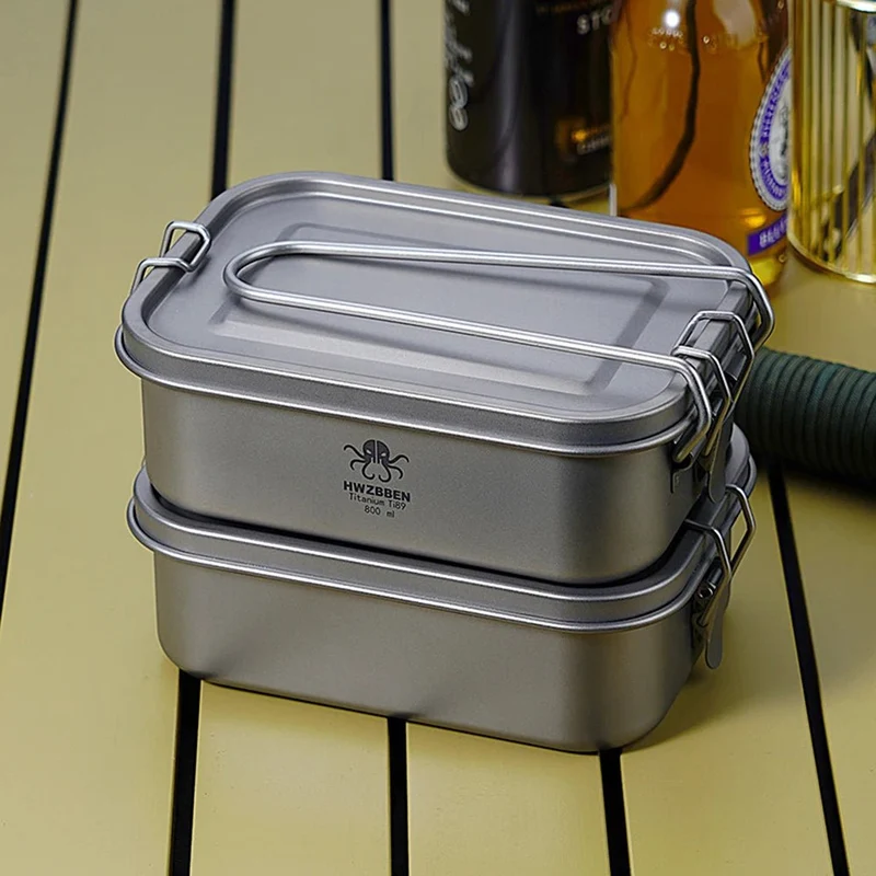 Boîte à Bento / popote de camping en titane rectangulaire de 800ml "HWZBBEN - Ti88/Ti89"