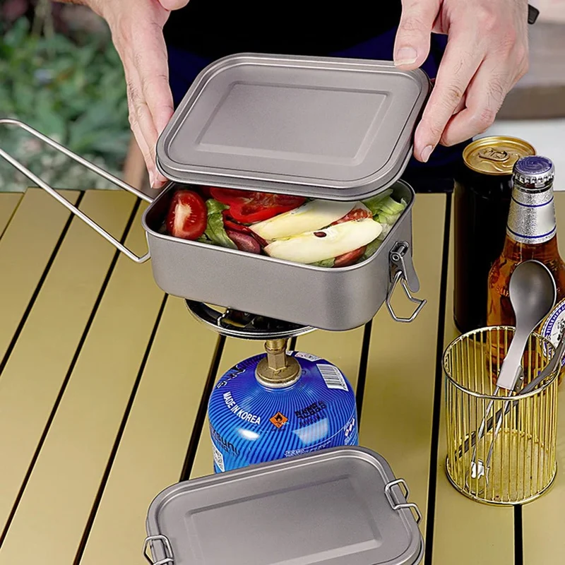 Boîte à Bento / popote de camping en titane rectangulaire de 800ml "HWZBBEN - Ti88/Ti89"