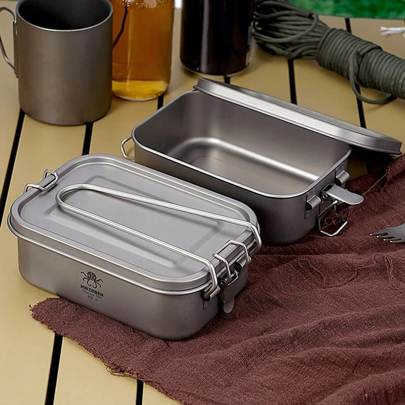 Boîte à Bento / popote de camping en titane rectangulaire de 800ml "HWZBBEN - Ti88/Ti89"