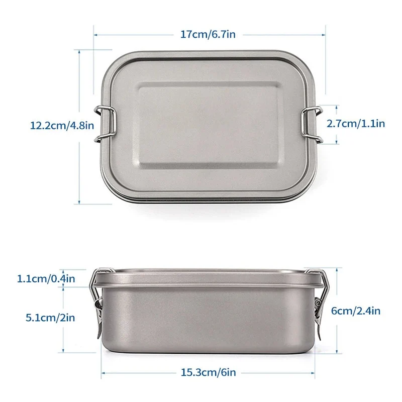 Boîte à Bento / popote de camping en titane rectangulaire de 800ml "HWZBBEN - Ti88/Ti89"