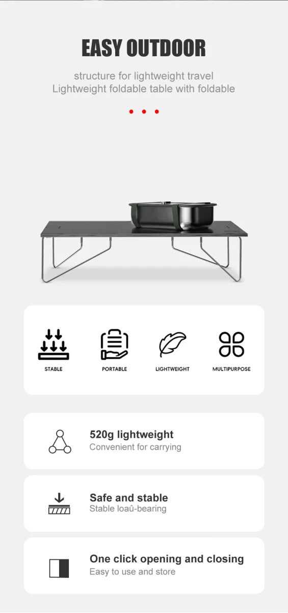 Mini-table de camping d'extérieur ultralégère en alliage d'aluminium "WESTTUNE - Mini-outdoor table"