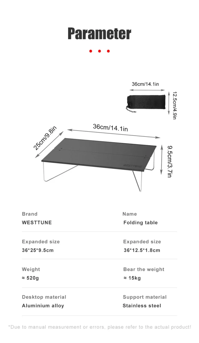 Mini-table de camping d'extérieur ultralégère en alliage d'aluminium "WESTTUNE - Mini-outdoor table"