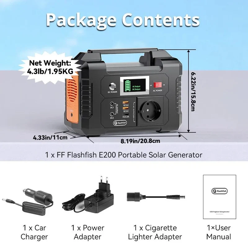 Générateur de batterie portable 151Wh au Lithium sinusoïdale 200W "FlashFish - E200"