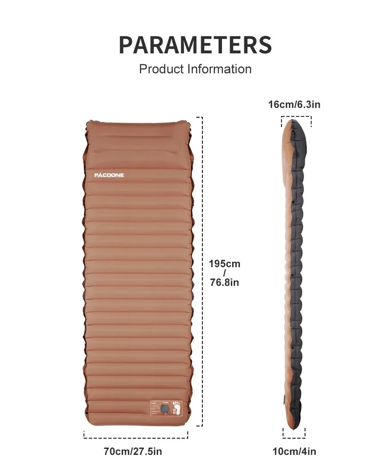 Matelas gonflable confortable 10cm avec oreiller et gonfleur intégré "PACOONE – Sleeping Pad"