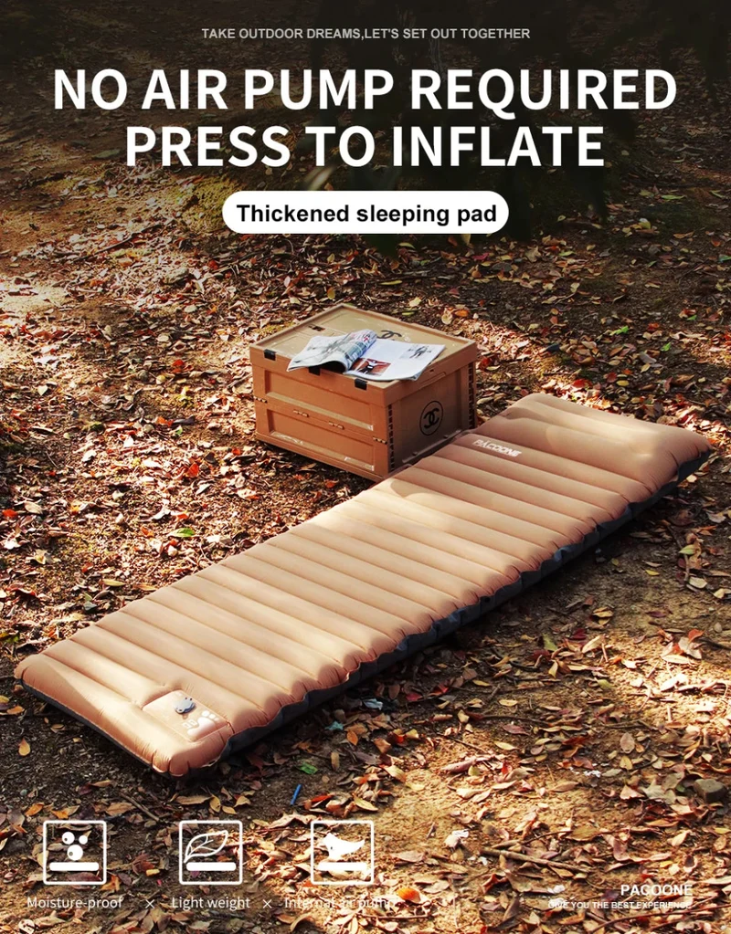 Matelas gonflable confortable 10cm avec oreiller et gonfleur intégré "PACOONE – Sleeping Pad"