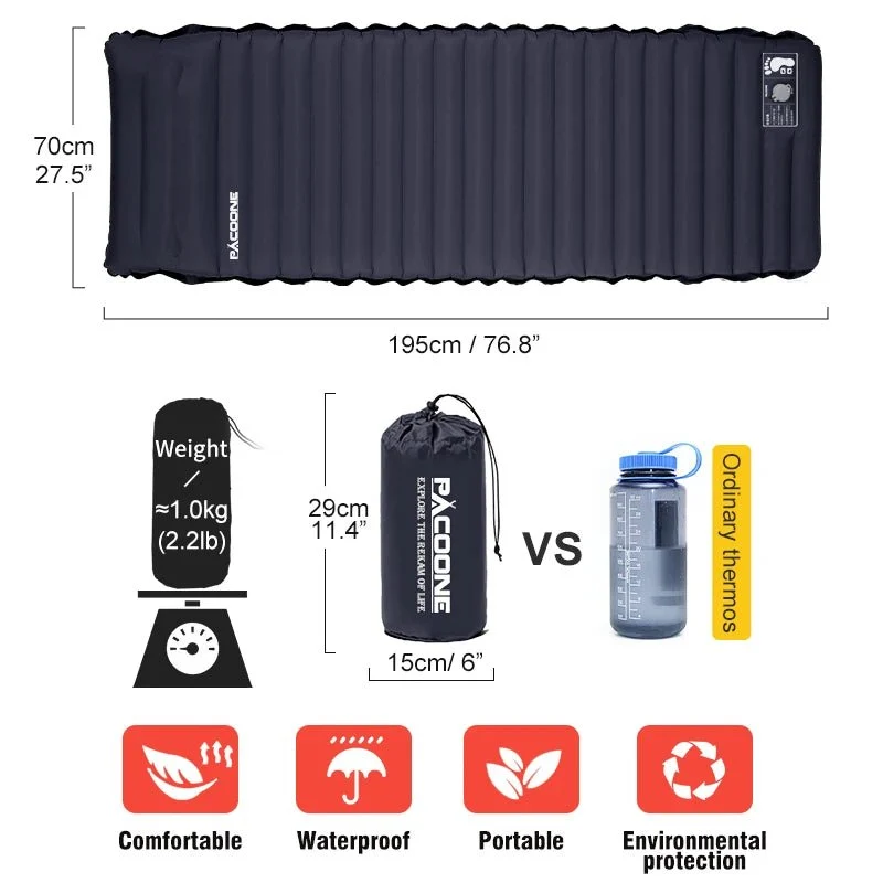 Matelas gonflable confortable 10cm avec oreiller et gonfleur intégré "PACOONE – Sleeping Pad"