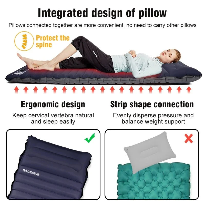Matelas gonflable confortable 10cm avec oreiller et gonfleur intégré "PACOONE – Sleeping Pad"
