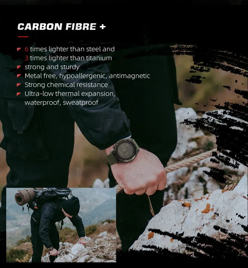 Montre numérique en fibre de carbone pour homme étanche à 50m 49g "NORTH EDGE - ALPS"