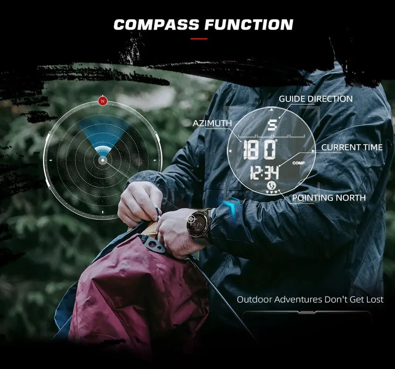 Montre numérique en fibre de carbone pour homme étanche à 50m 49g "NORTH EDGE - ALPS"