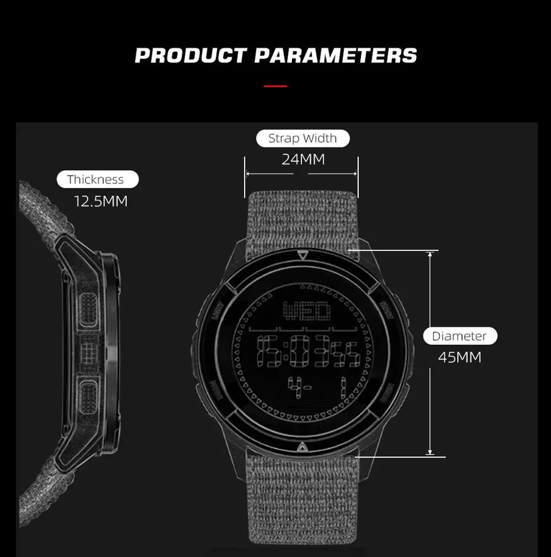 Montre numérique en fibre de carbone pour homme étanche à 50m 49g "NORTH EDGE - ALPS"