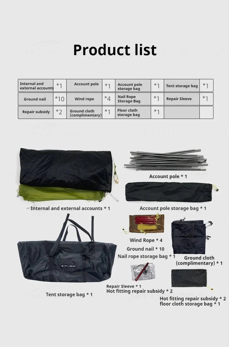 Tente de bivouac / bikepacking ultra-légère pour 1 personne à double-parois avec arceaux aluminium 1,45kg "3F UL GEAR - Taiji 1"