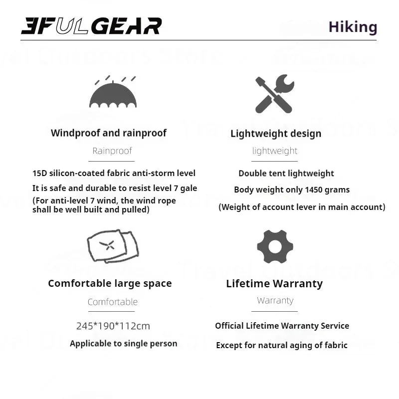 Tente de bivouac / bikepacking ultra-légère pour 1 personne à double-parois avec arceaux aluminium 1,45kg "3F UL GEAR - Taiji 1"