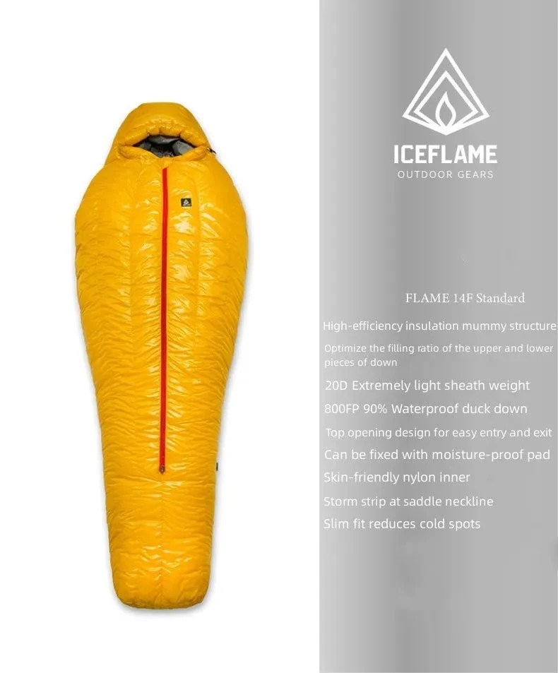 Sac de couchage en duvet d'oie blanc ultraléger en Nylon Ripstop DWR 20D à partir de 715g confort 5°C "Iceflame - SD Line"