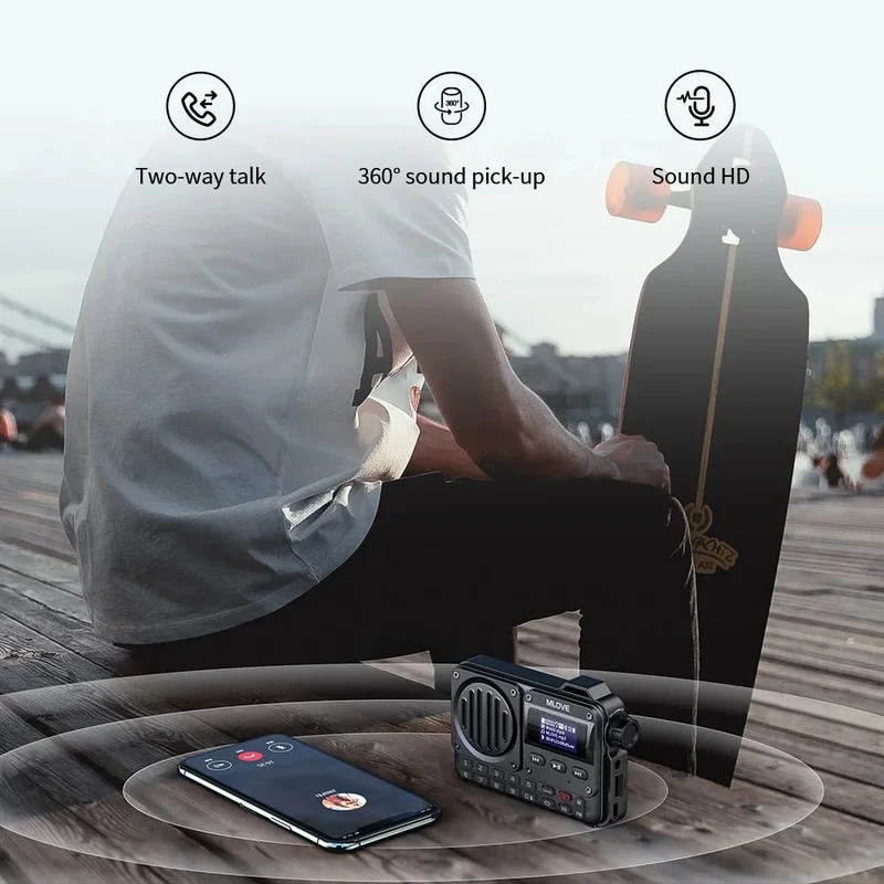 Radio portable de secours FM avec haut-parleur Bluetooth avec écran LCD, antenne, entrée AUX, lecteur MP3 "MLOVE - BV800"