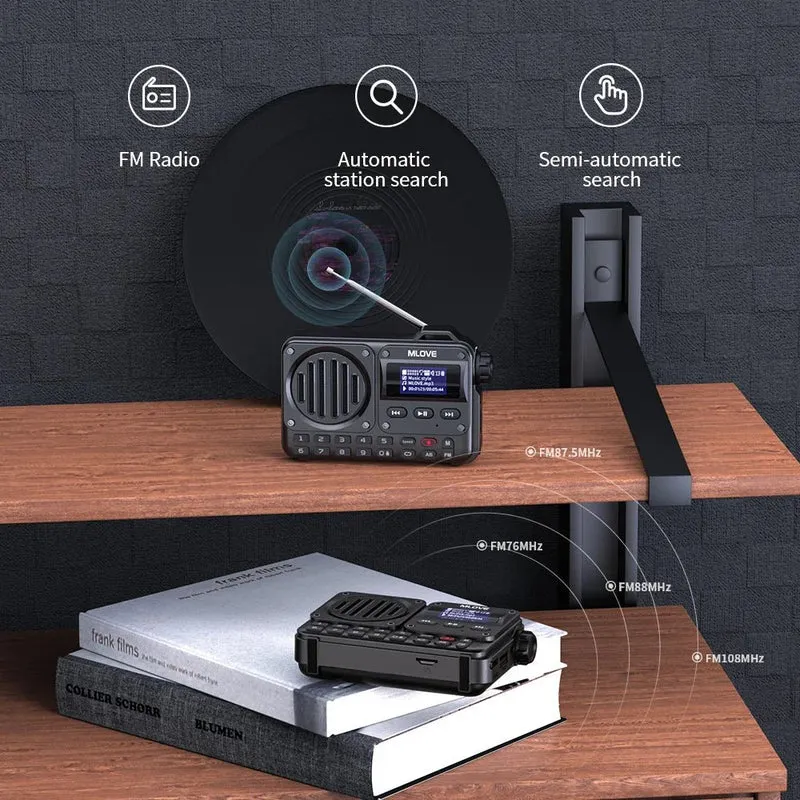 Radio portable de secours FM avec haut-parleur Bluetooth avec écran LCD, antenne, entrée AUX, lecteur MP3 "MLOVE - BV800"