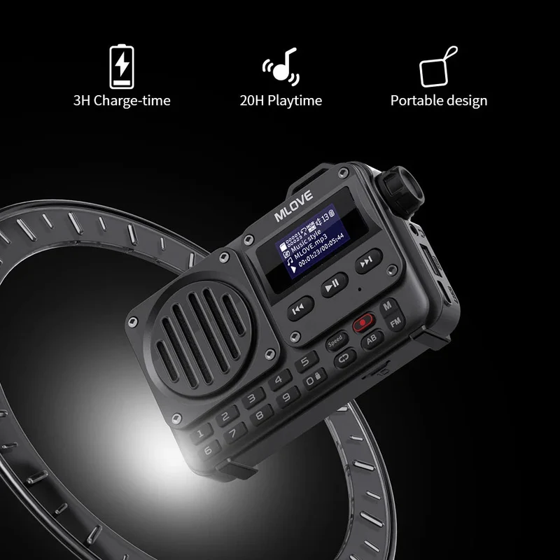Radio portable de secours FM avec haut-parleur Bluetooth avec écran LCD, antenne, entrée AUX, lecteur MP3 "MLOVE - BV800"