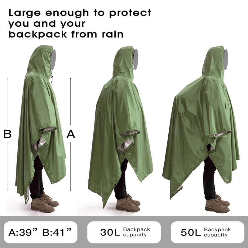 Poncho de pluie multifonctions 3 en 1 (tarp, auvent) "Tomshoo - TLM181"