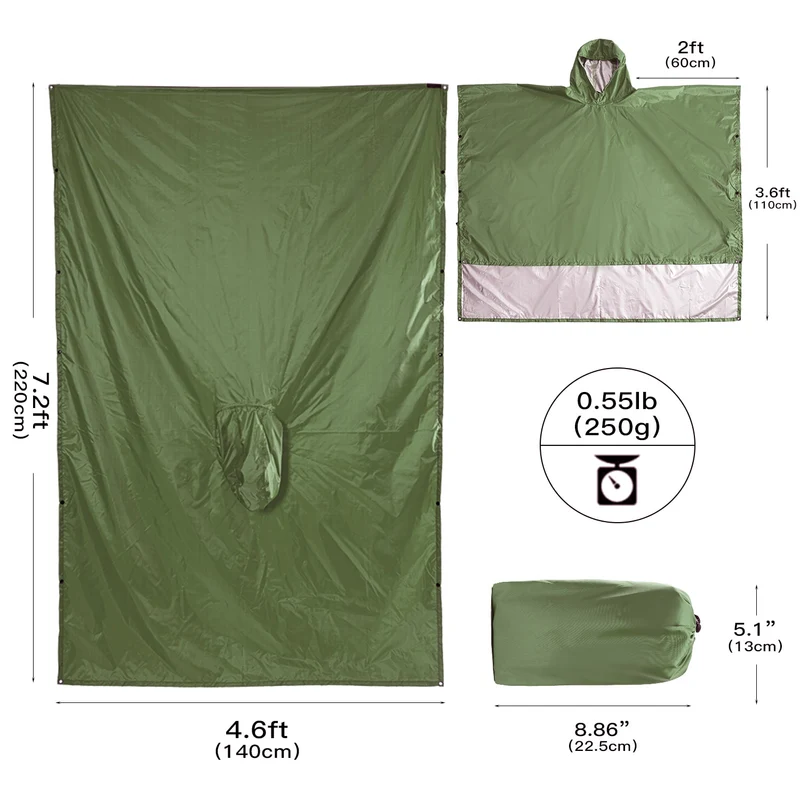 Poncho de pluie multifonctions 3 en 1 (tarp, auvent) "Tomshoo - TLM181"