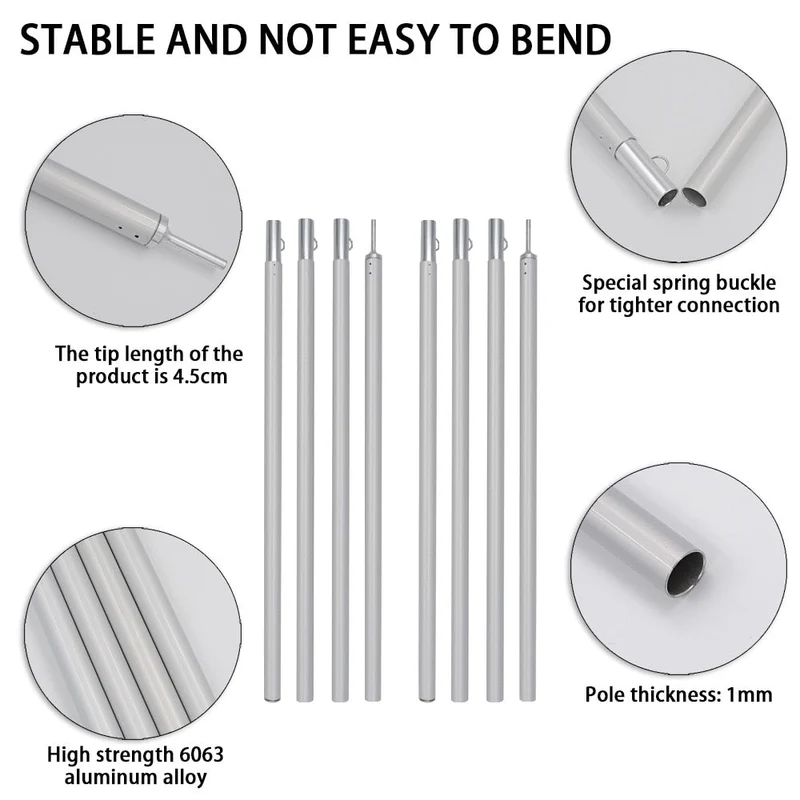 Barres de support de tente en aluminium réglables avec sac de rangement "HideWalker"