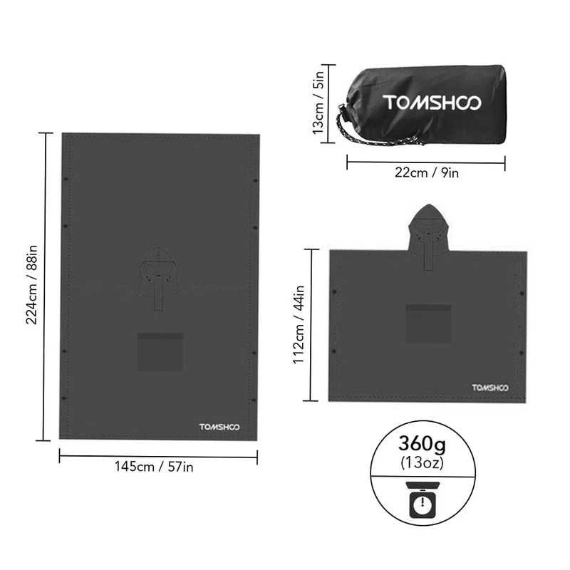 Poncho imperméable léger à capuche avec poche ventrale "Tomshoo - RainUv"