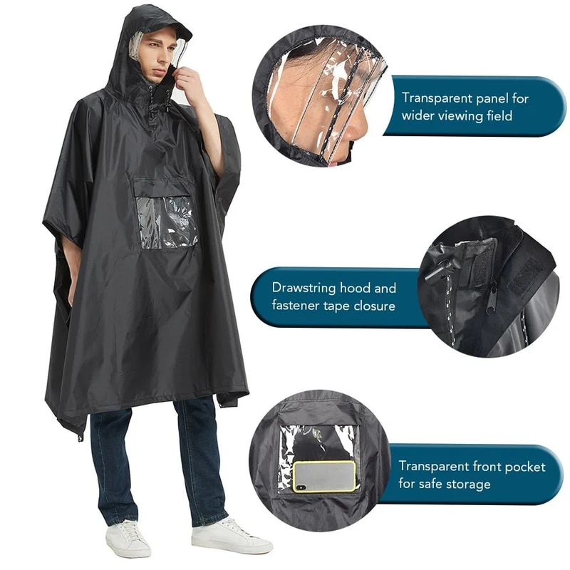 Poncho imperméable léger à capuche avec poche ventrale "Tomshoo - RainUv"