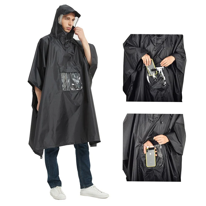 Poncho imperméable léger à capuche avec poche ventrale "Tomshoo - RainUv"