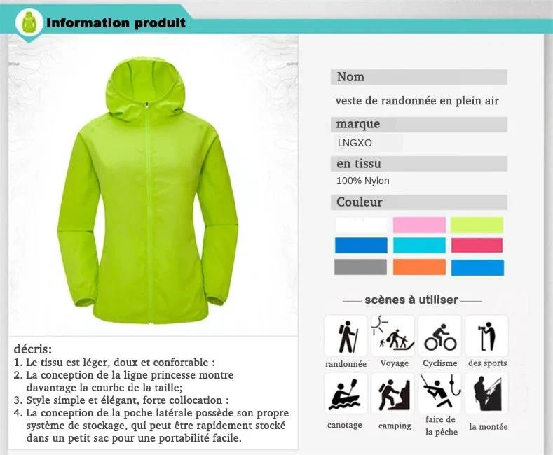 Veste coupe-vent hydrofuge ultraléger UPF50+ 120g "LNGXO - Ul-light Jacket"