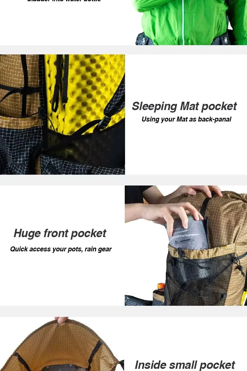 Sac à dos de randonnée ultraléger et imperméable 40L + 16L 850g "3F UL GEAR - Qi dian"
