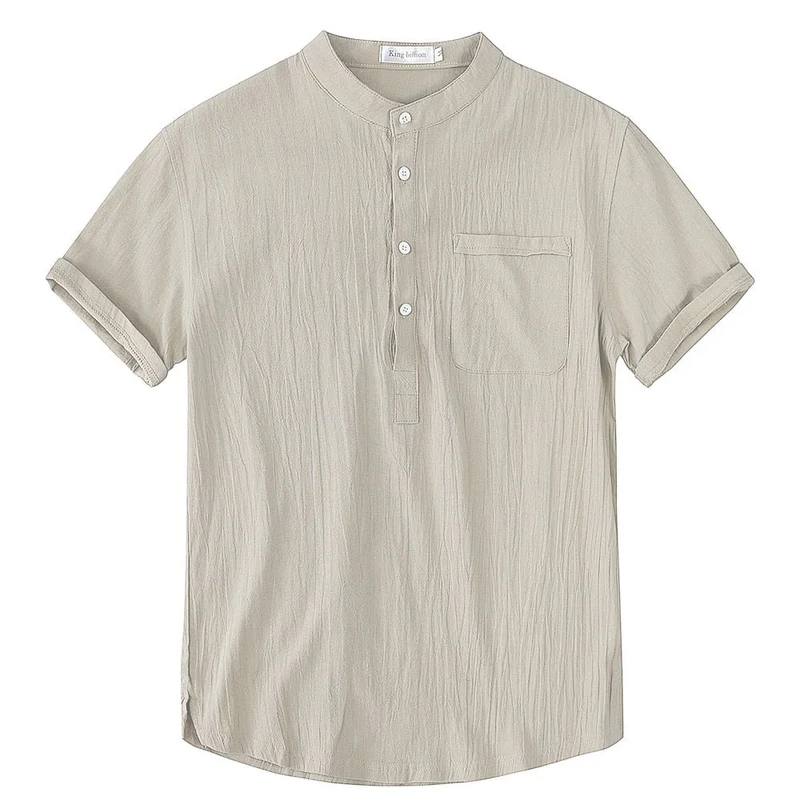 T-shirt col Henley en coton & lin à manches courtes pour homme "King Billion - KB150"